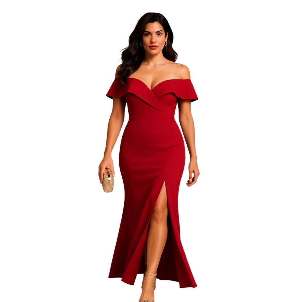 Women’s One-Shoulder Red Evening Gown with Front Slit